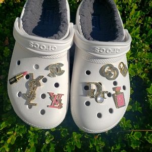White Classic Fur Lined Crocs w/ Charms